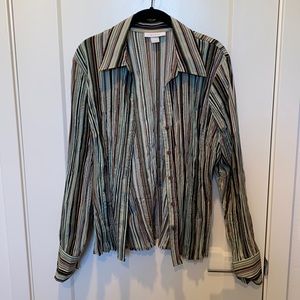 Green & Brown DressBarn Button Down Striped Top